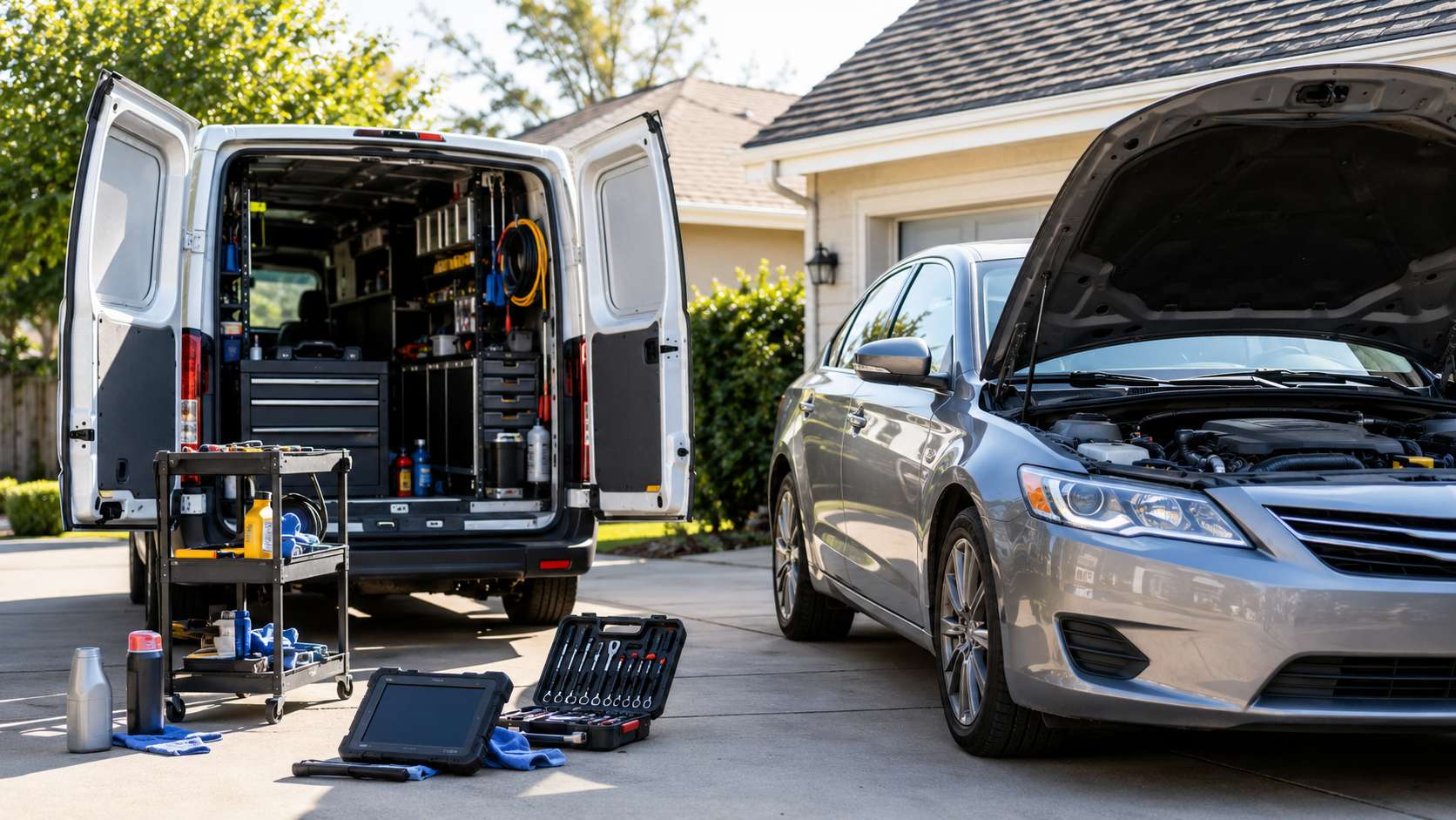 Transparent auto repair pricing — mechanic showing repair quote to car owner to avoid overcharging